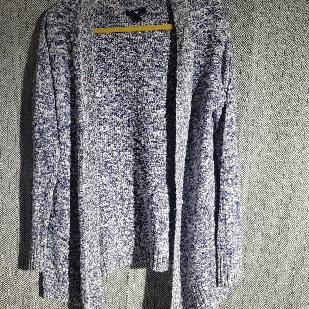 Gap Blue & White Speckle Open Knit Cardigan Sweater Size Large